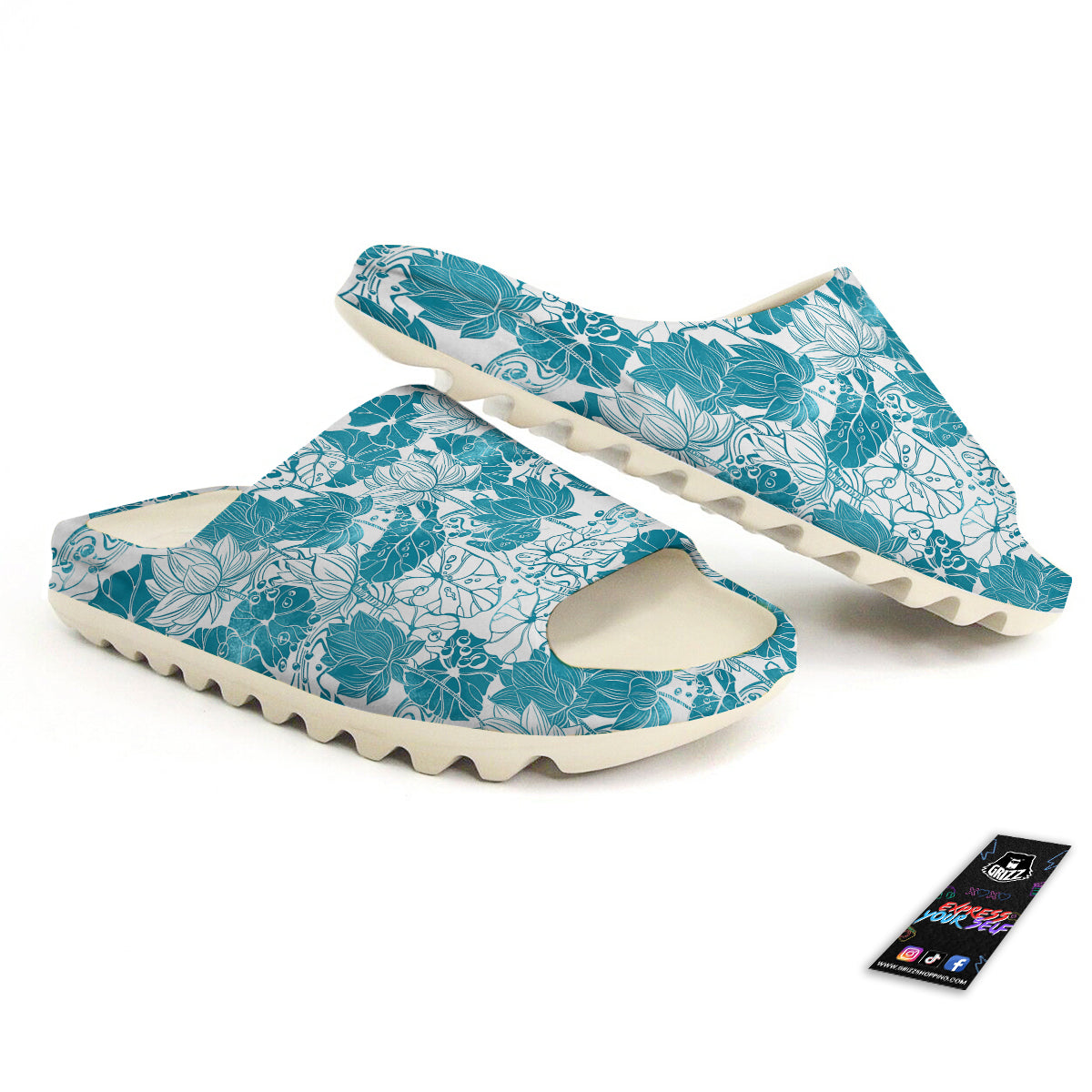 Lotus Blue And White Flower Print Pattern Sandals-grizzshop