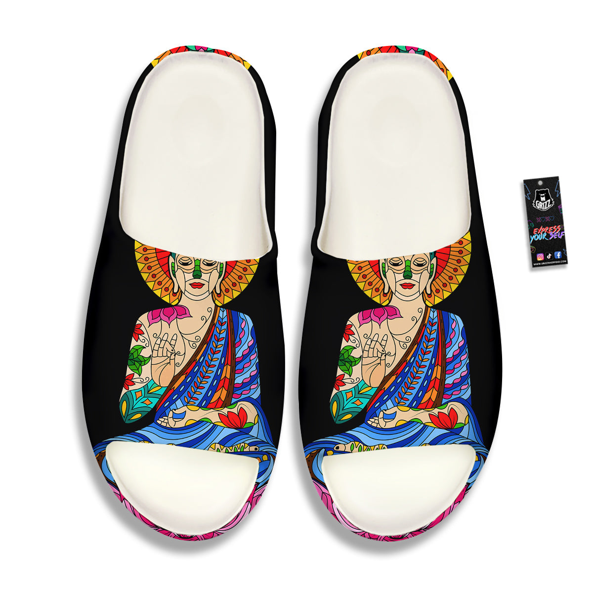 Lotus Buddha Colorful Print Sandals-grizzshop