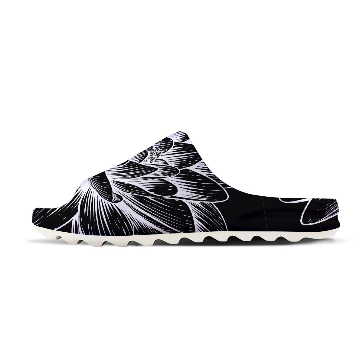 Lotus Flower White And Black Print Sandals-grizzshop