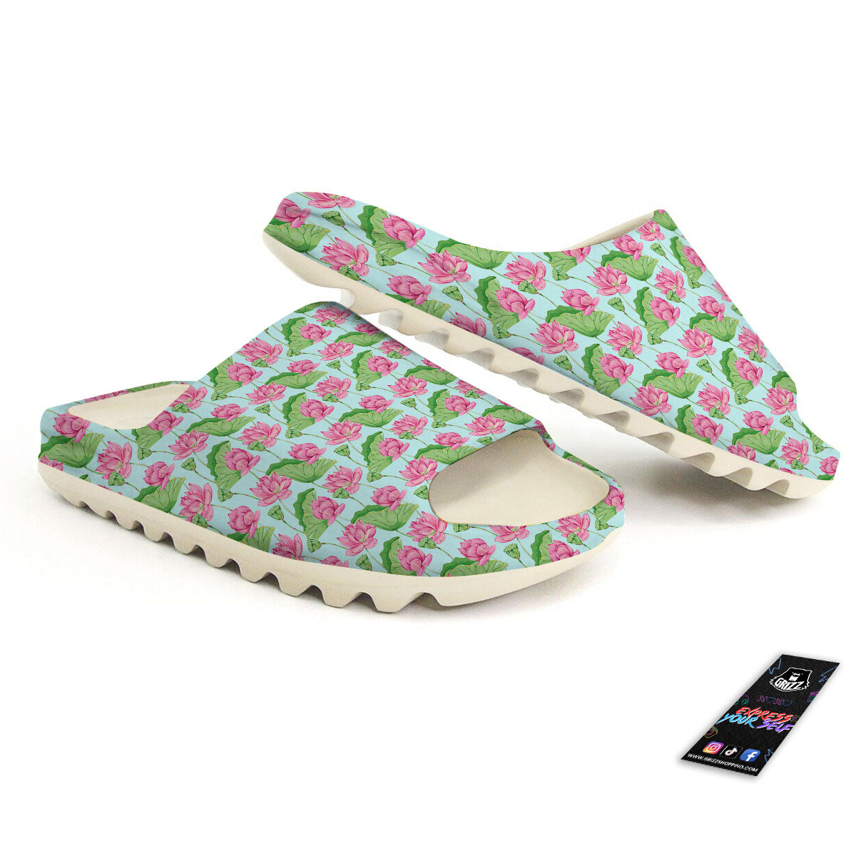 Lotus Leaf And Flower On The Water Print Pattern Sandals-grizzshop