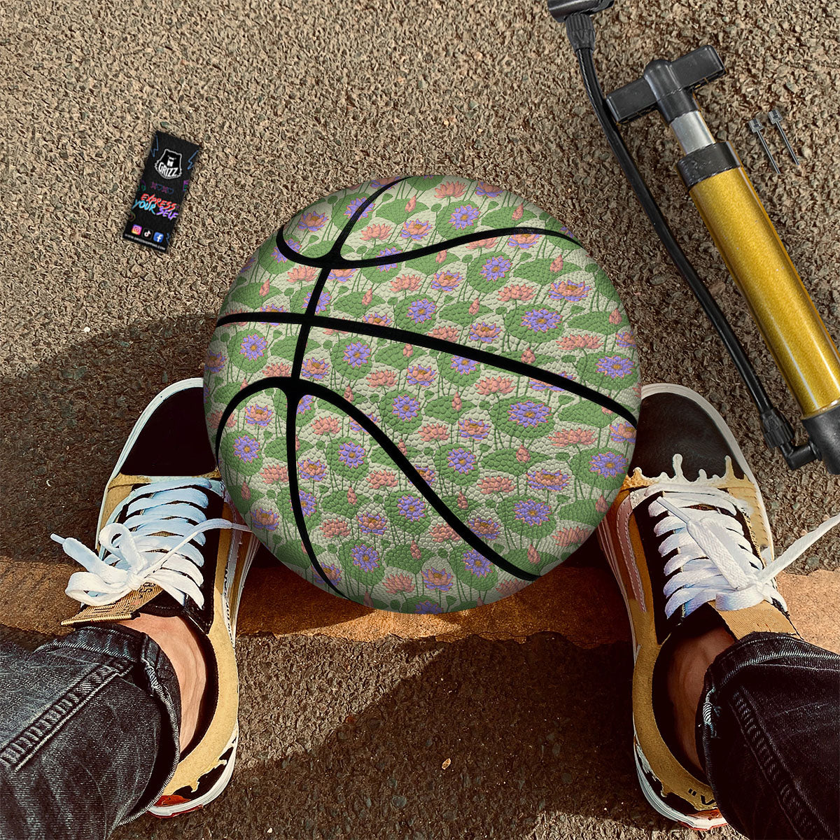 Lotus Leaf And Flower Print Pattern Basketball
