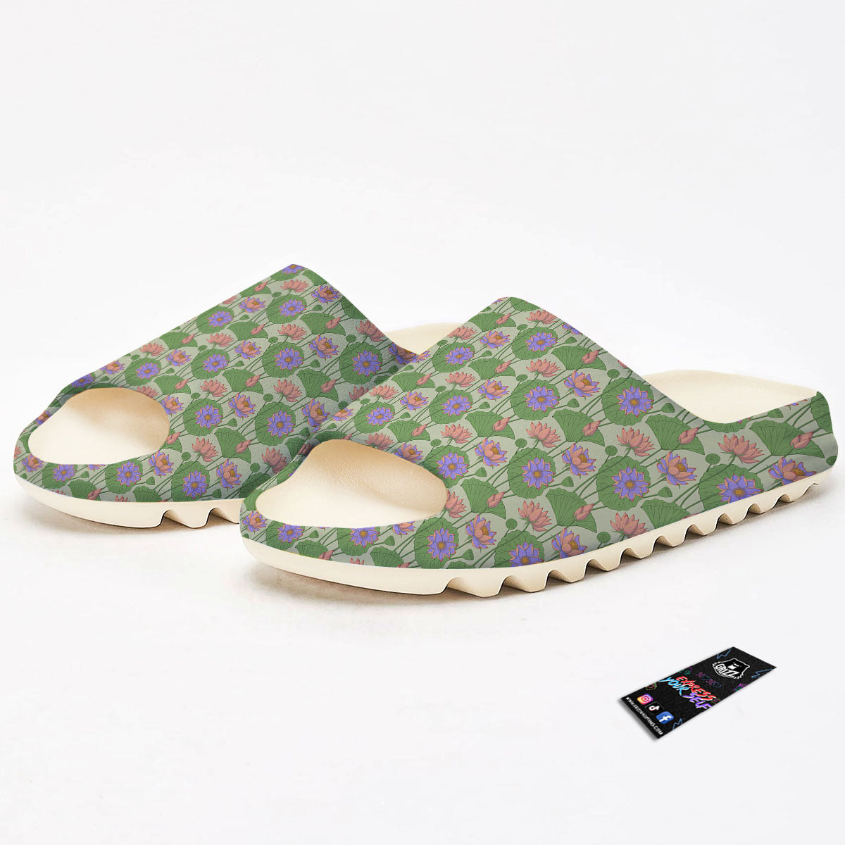 Lotus Leaf And Flower Print Pattern Sandals-grizzshop