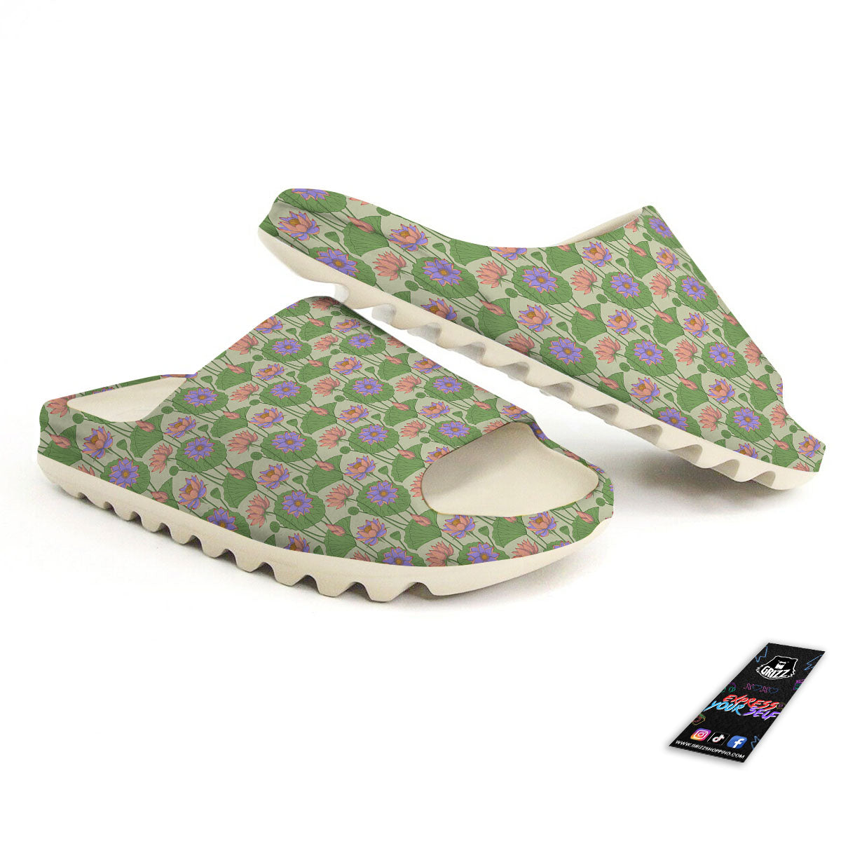Lotus Leaf And Flower Print Pattern Sandals-grizzshop