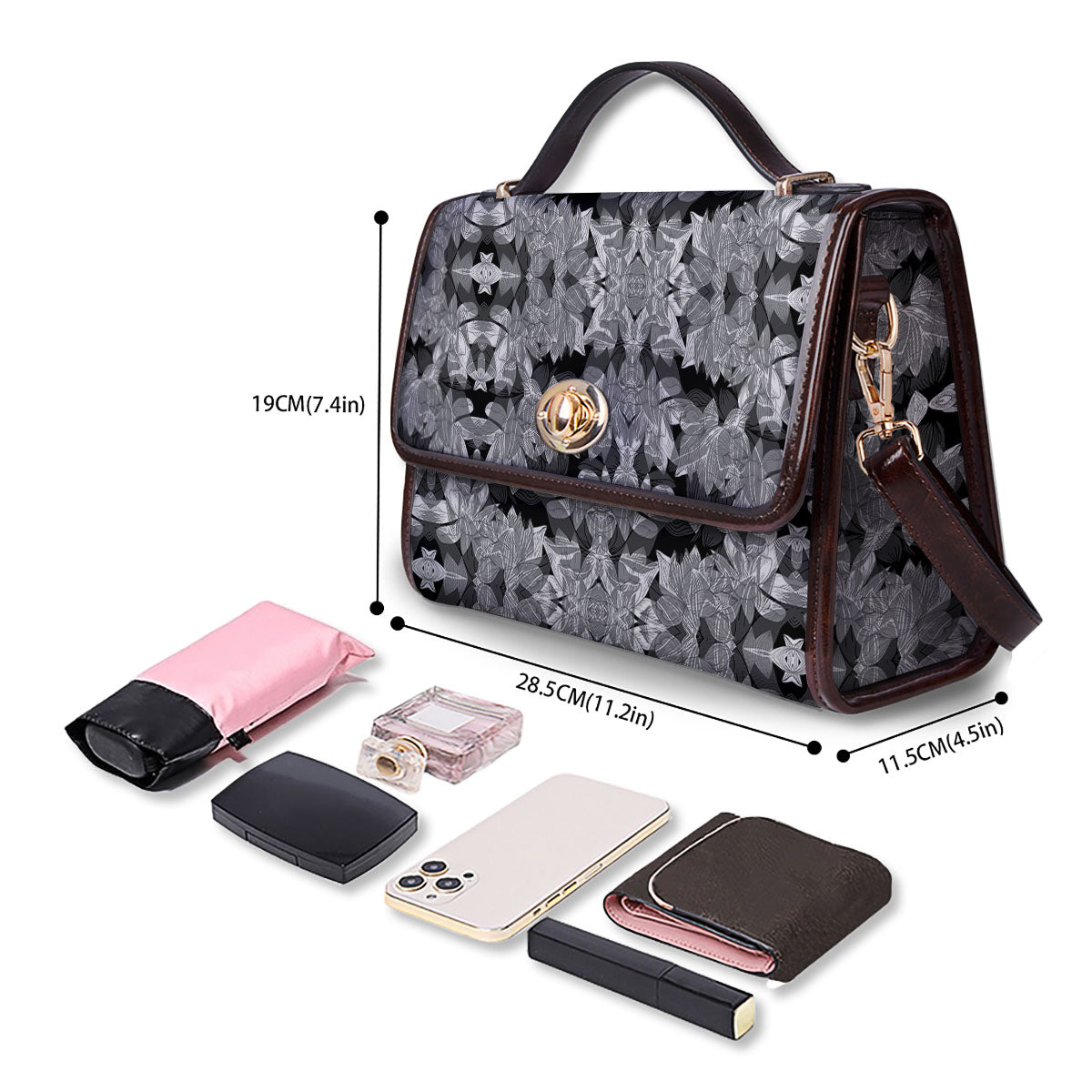 Lotus Monochrome Print Pattern Women's Satchel Bag