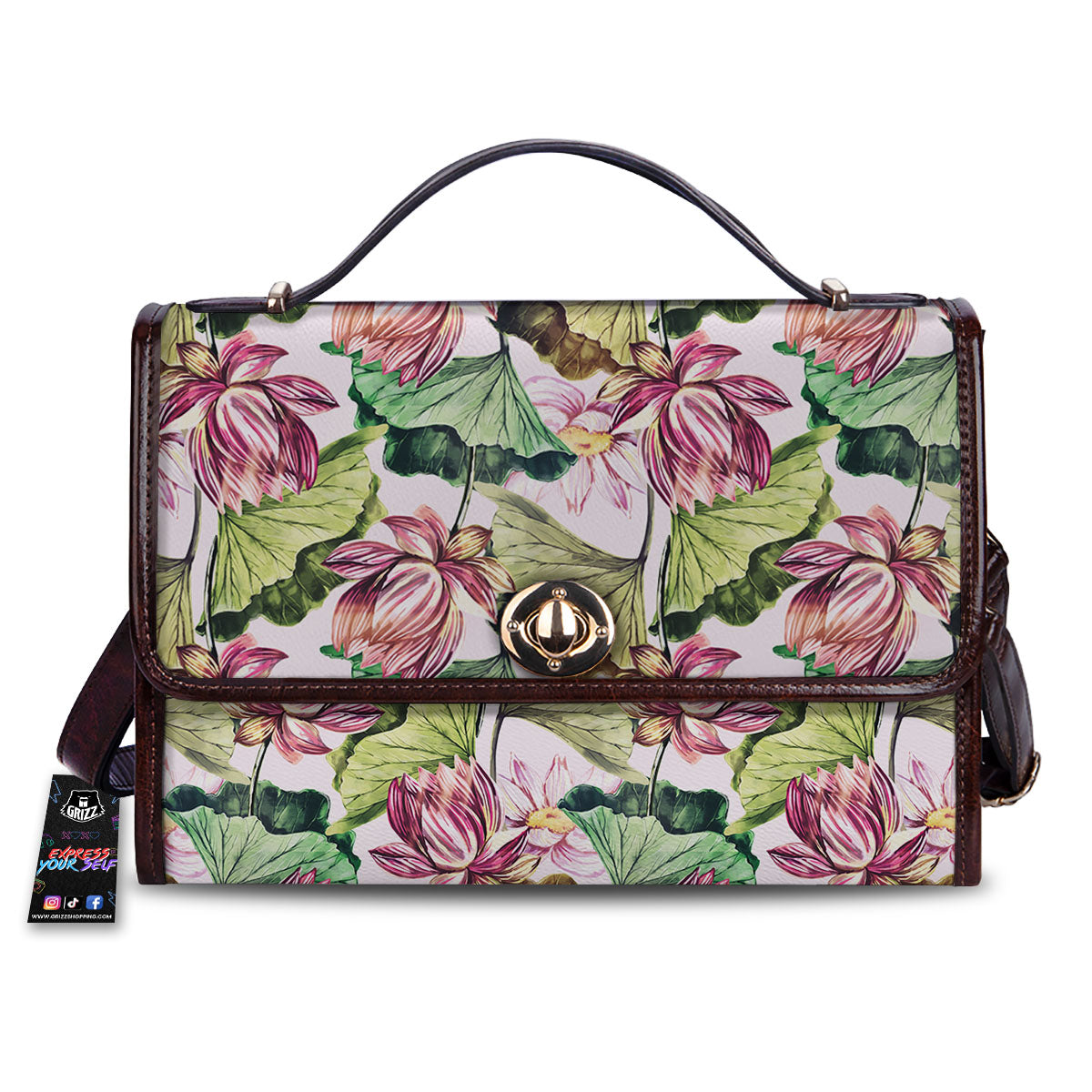 Lotus Pink Print Pattern Women's Satchel Bag