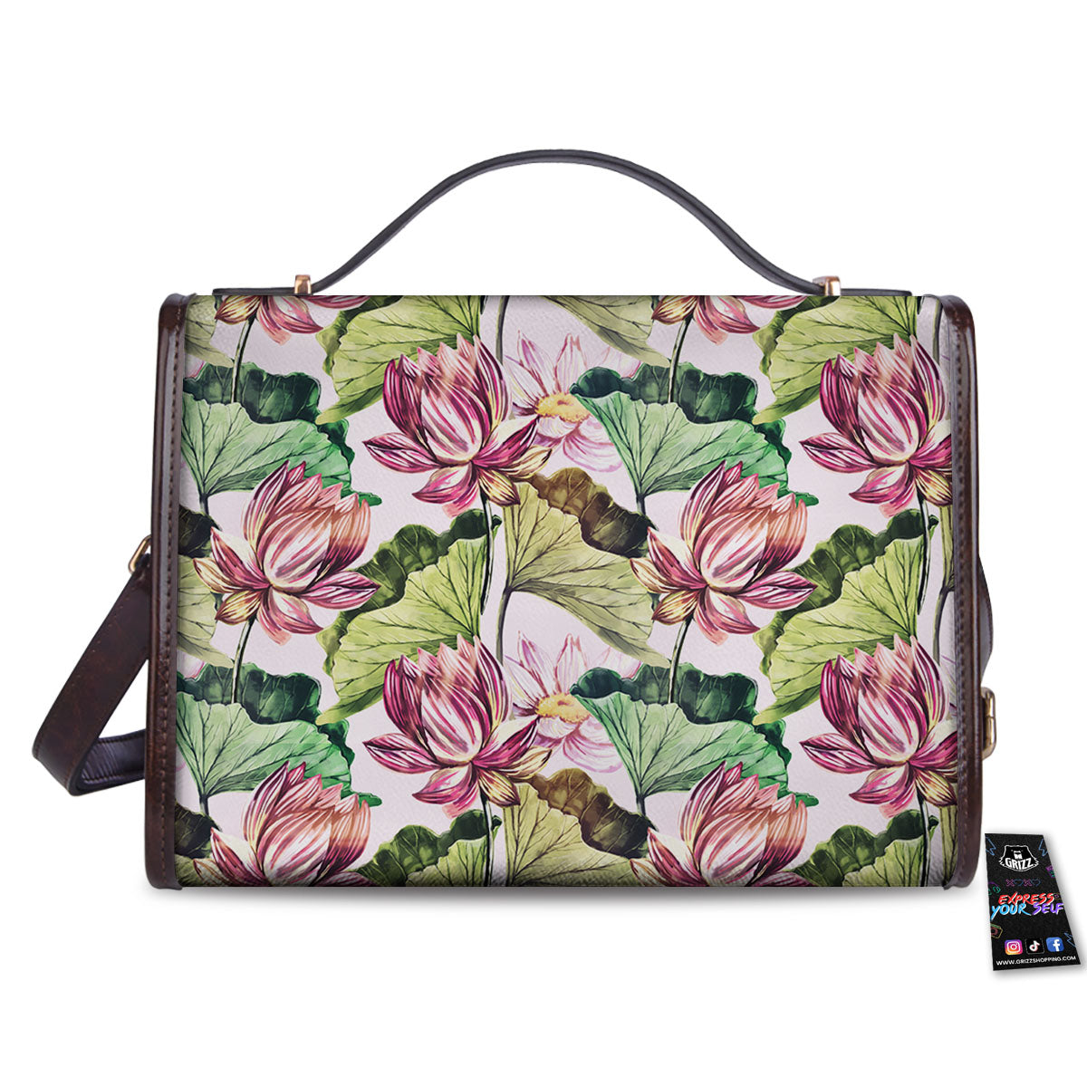 Lotus Pink Print Pattern Women's Satchel Bag