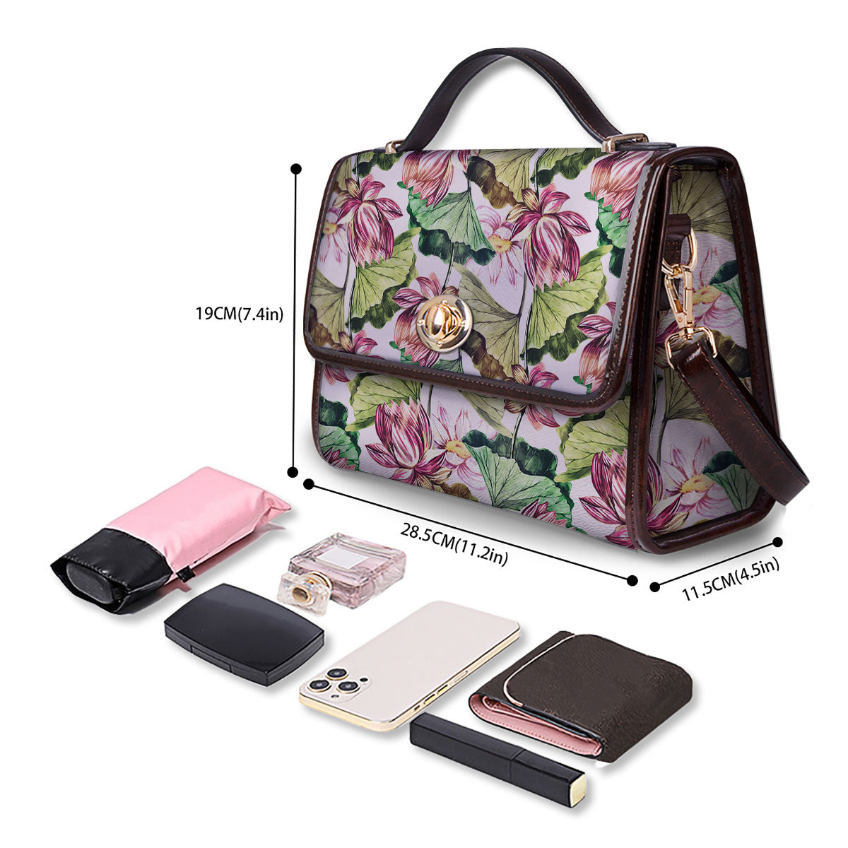 Lotus Pink Print Pattern Women's Satchel Bag