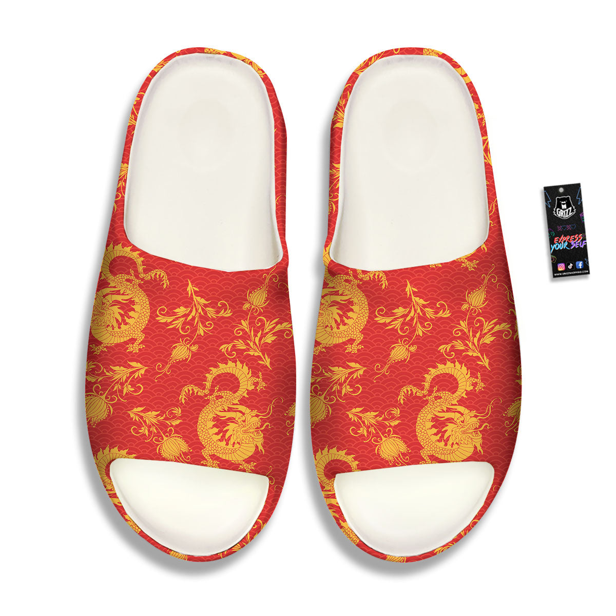 Lotus Red Dragon Print Pattern Sandals-grizzshop