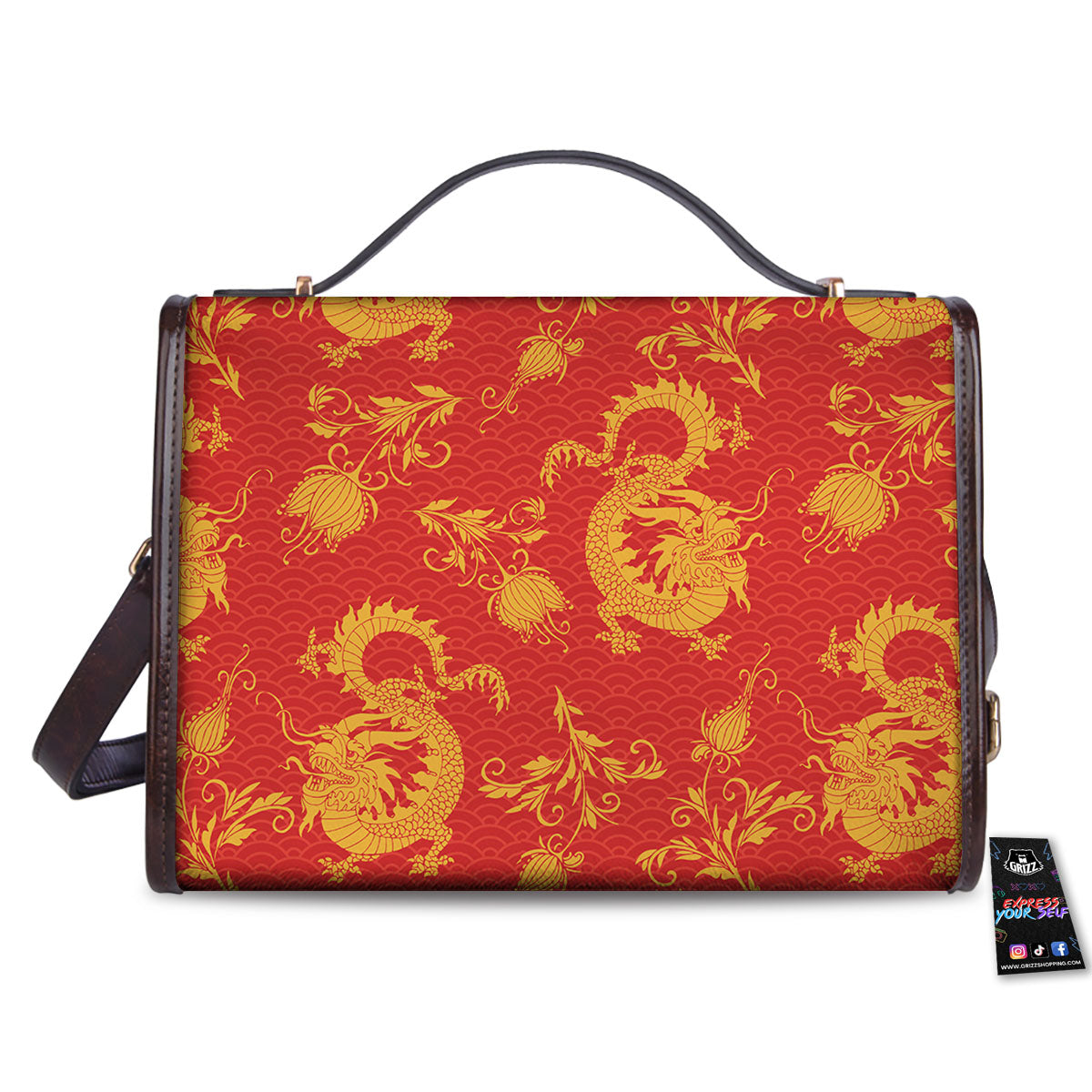 Lotus Red Dragon Print Pattern Women's Satchel Bag