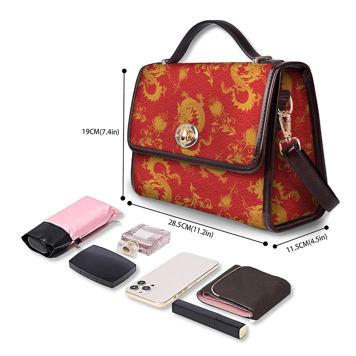 Lotus Red Dragon Print Pattern Women's Satchel Bag