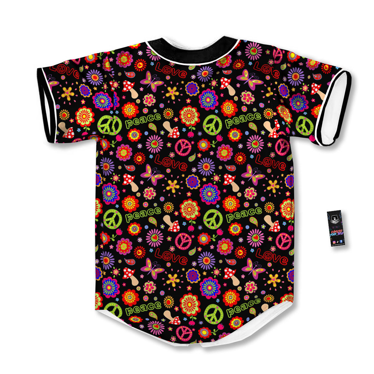 Love And Hippie Peace Sign Print Pattern Baseball Jersey-grizzshop