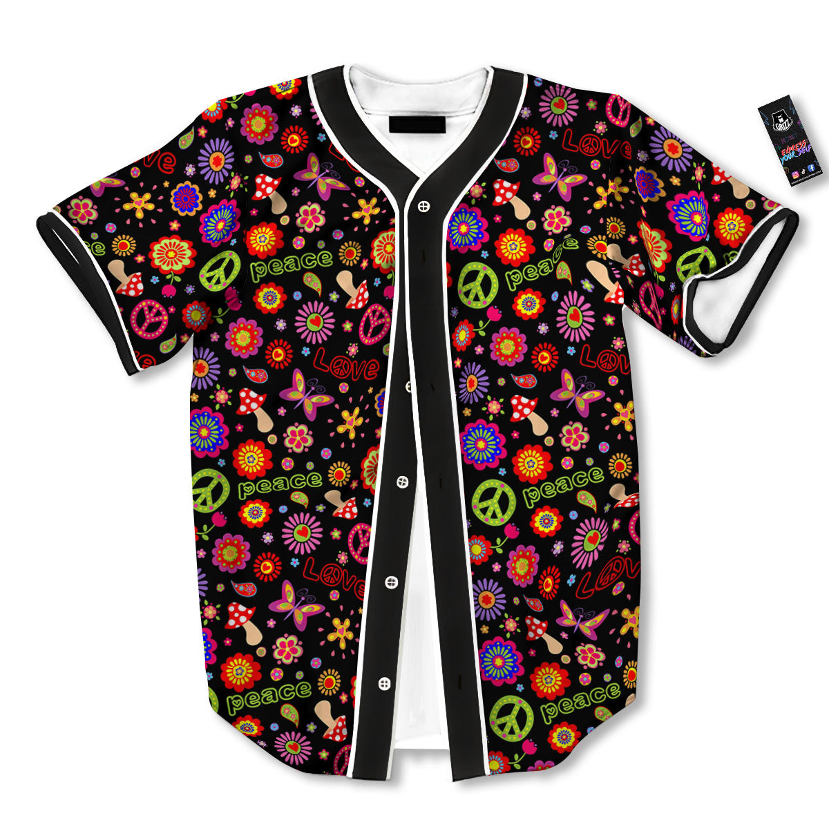 Love And Hippie Peace Sign Print Pattern Baseball Jersey-grizzshop
