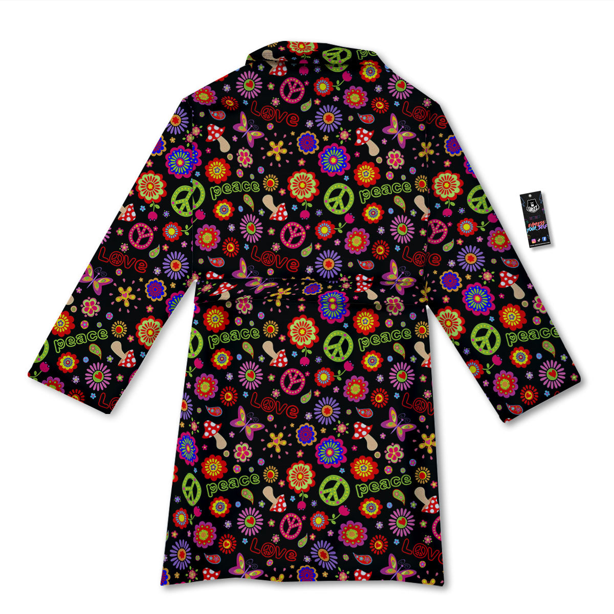 Love And Hippie Peace Sign Print Pattern Bathrobe-grizzshop