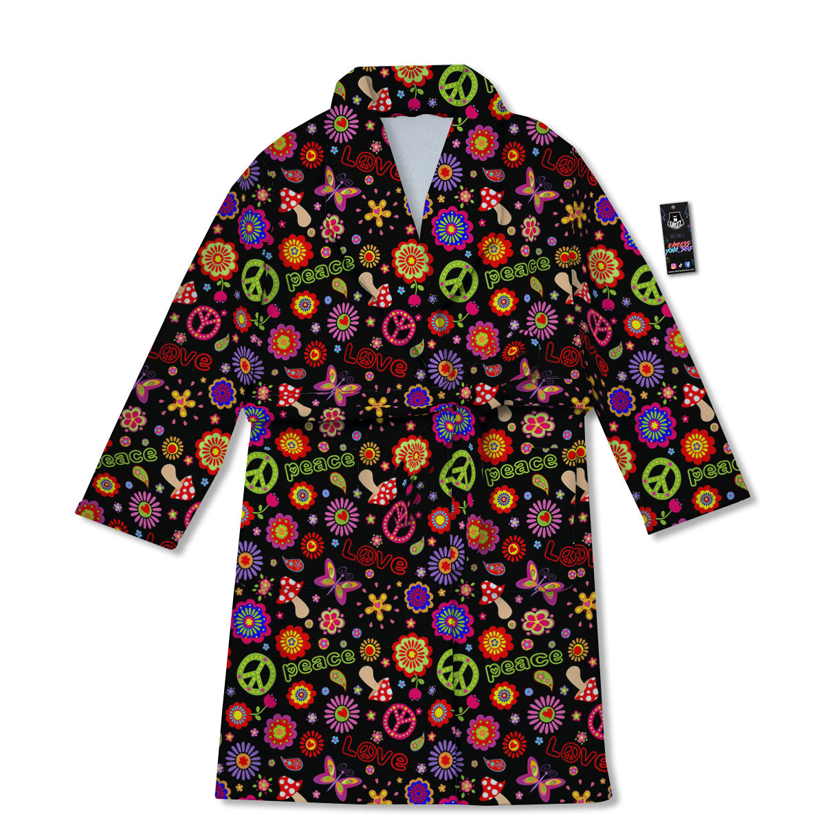 Love And Hippie Peace Sign Print Pattern Bathrobe-grizzshop