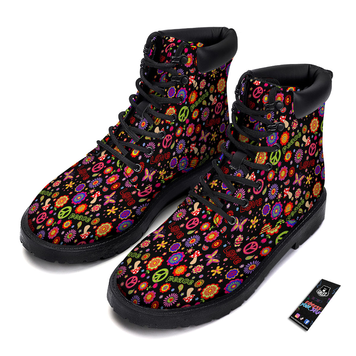 Love And Hippie Peace Sign Print Pattern Boots-grizzshop