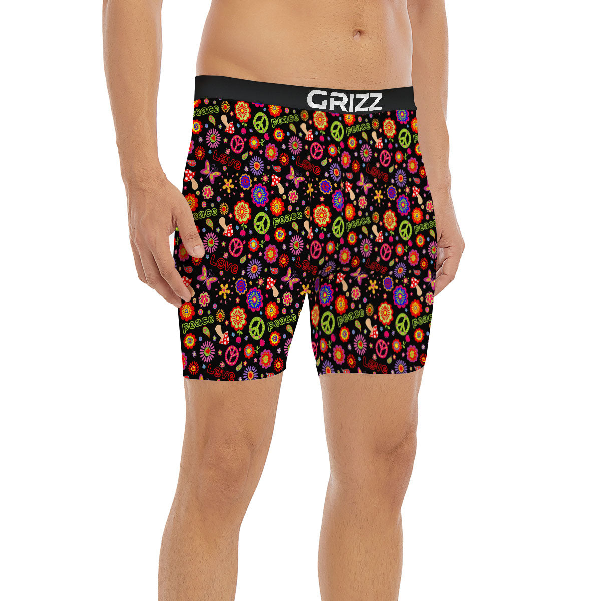 Love And Hippie Peace Sign Print Pattern Boxer Briefs-grizzshop