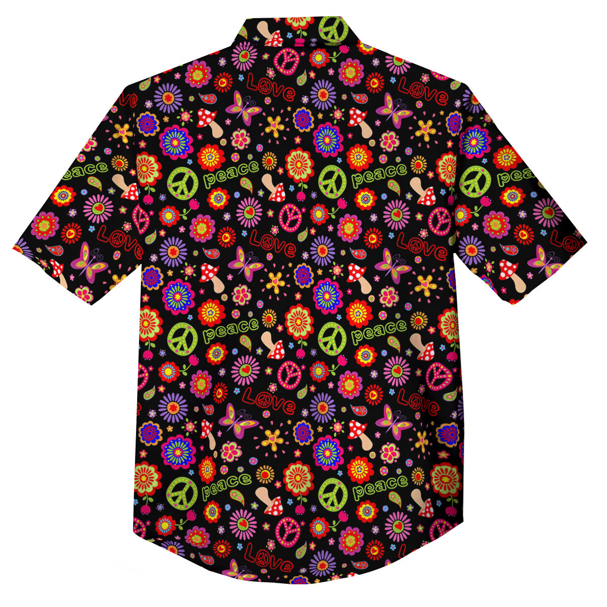 Love And Hippie Peace Sign Print Pattern Button Up Shirt-grizzshop