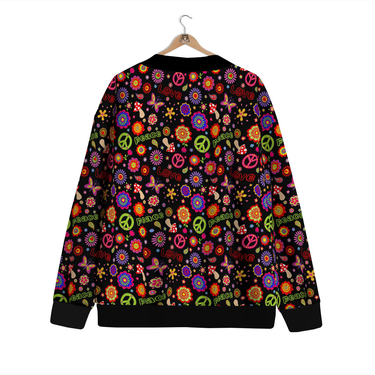 Love And Hippie Peace Sign Print Pattern Cardigan-grizzshop