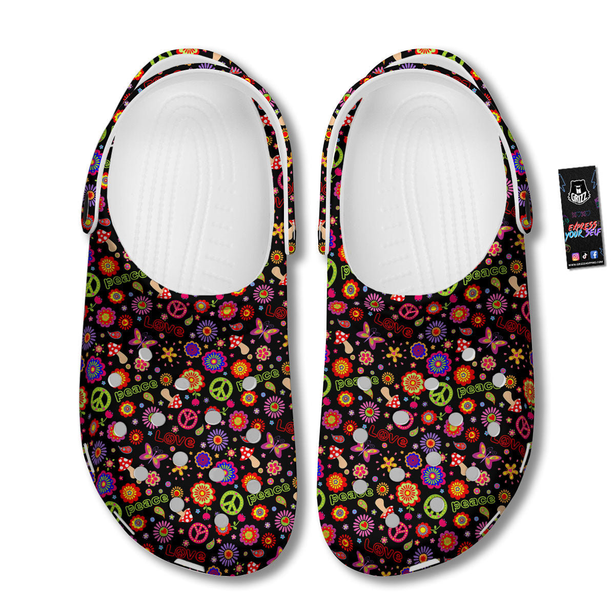 Love And Hippie Peace Sign Print Pattern Clog-grizzshop