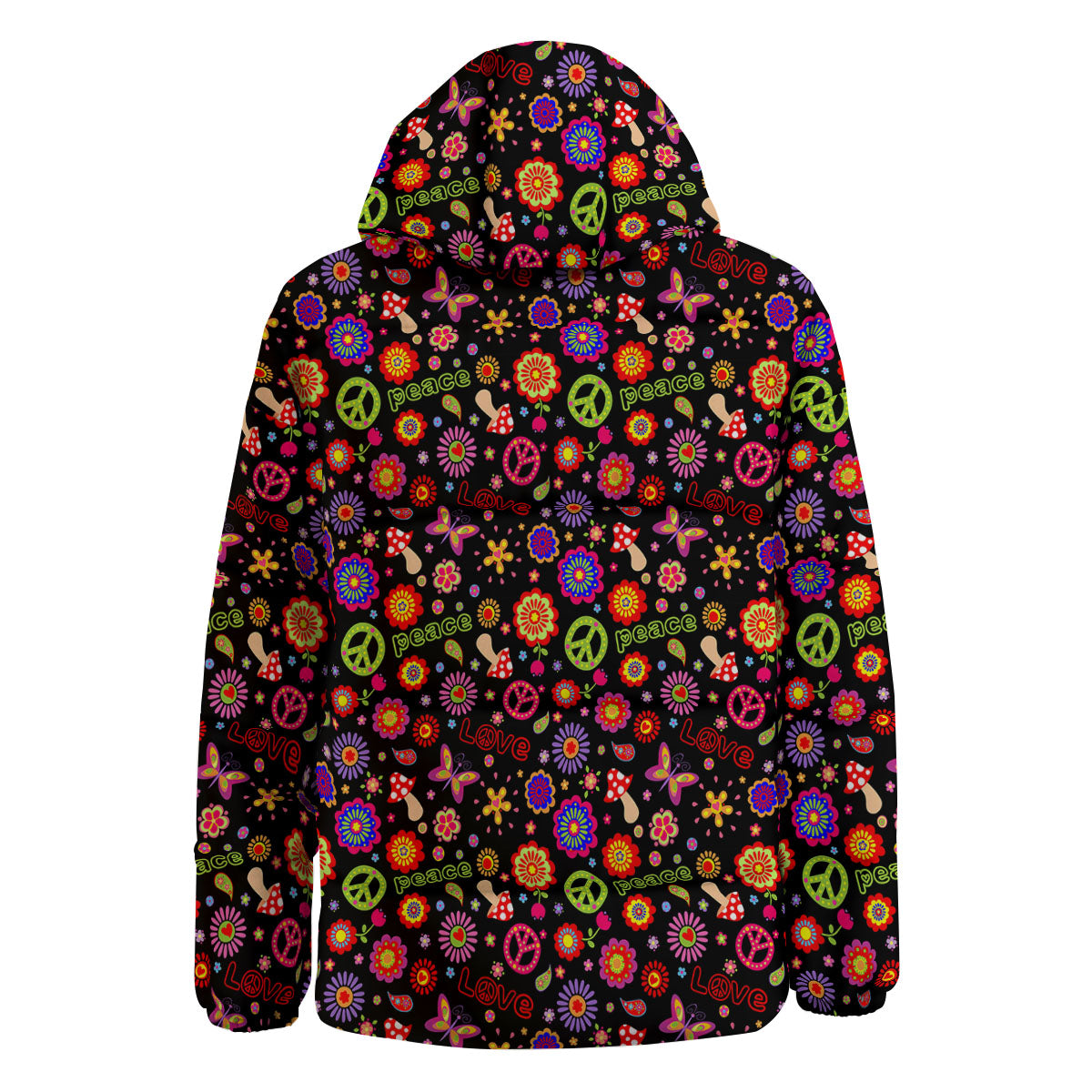 Love And Hippie Peace Sign Print Pattern Down Jacket-grizzshop