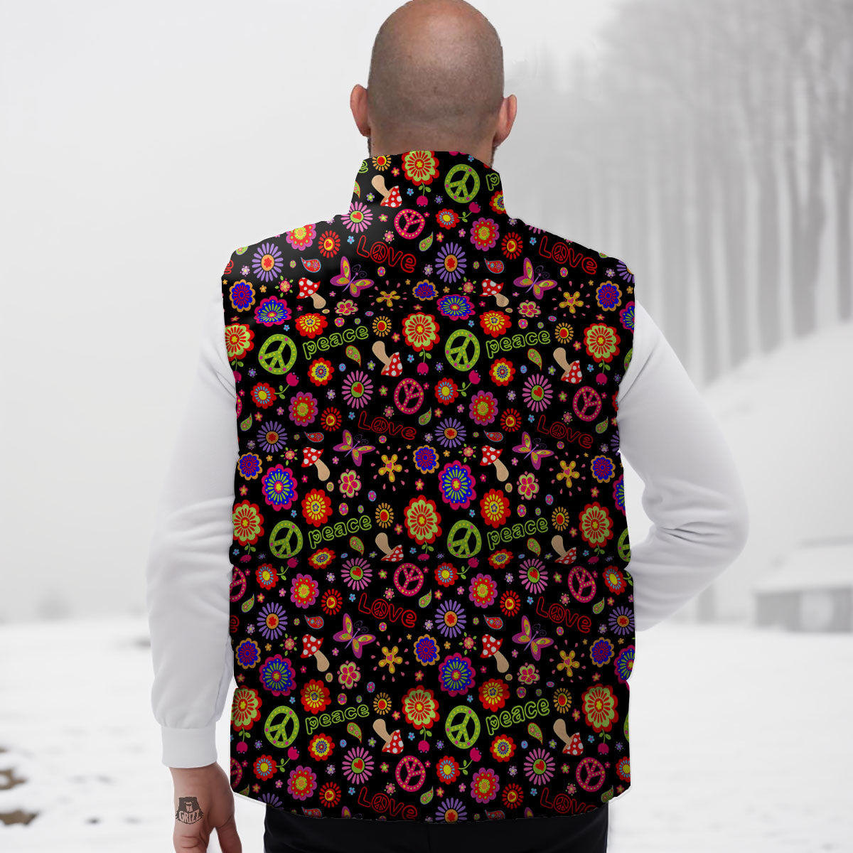 Love And Hippie Peace Sign Print Pattern Down Vest