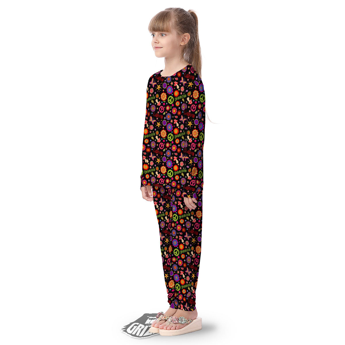 Love And Hippie Peace Sign Print Pattern Kid's Pajamas-grizzshop