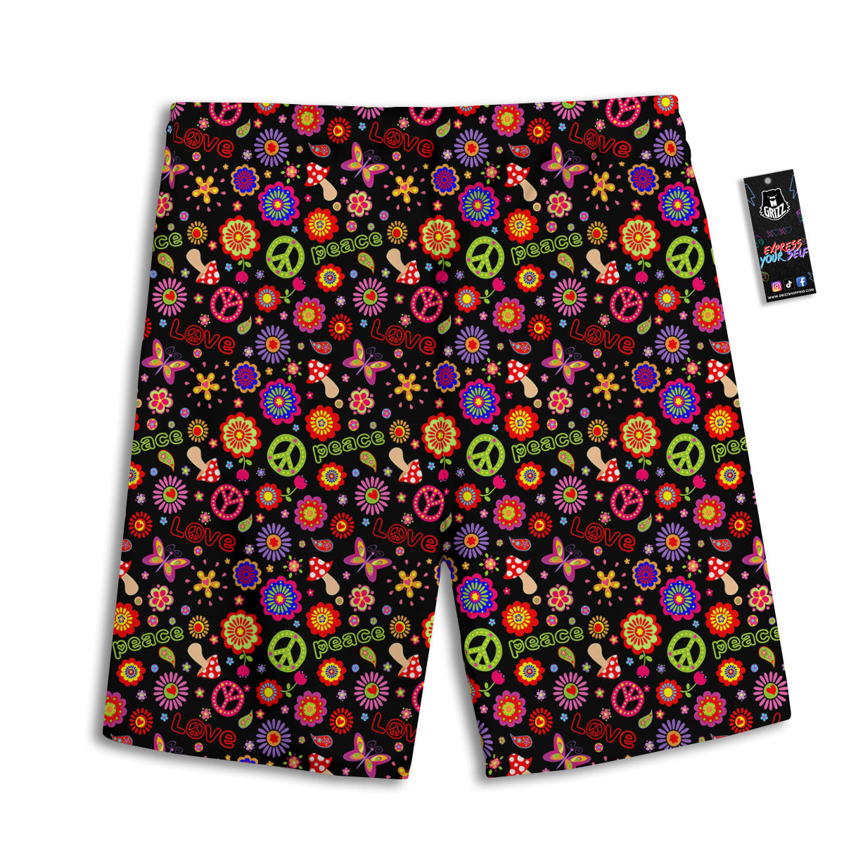 Love And Hippie Peace Sign Print Pattern Men's Athletic Shorts