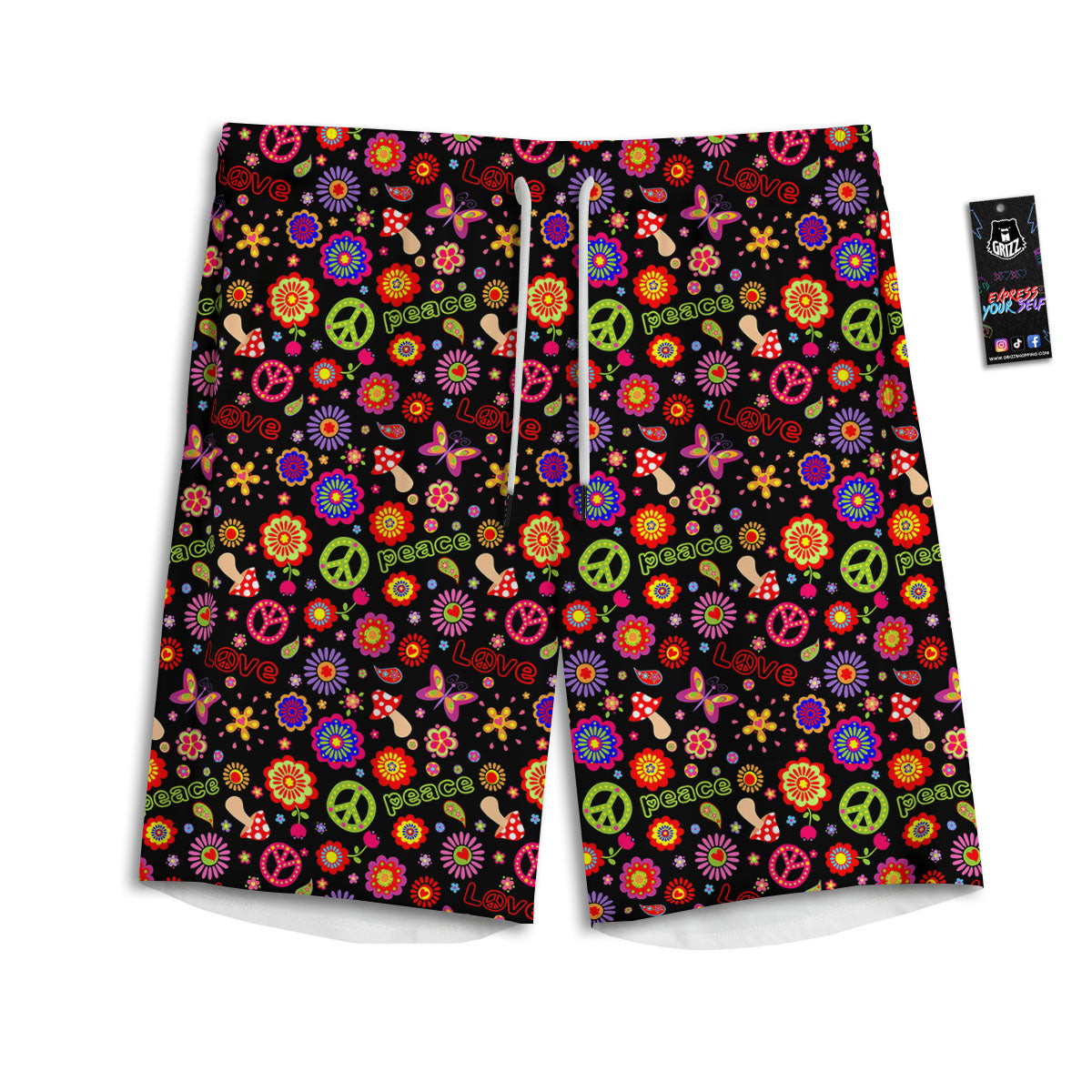 Love And Hippie Peace Sign Print Pattern Men's Athletic Shorts