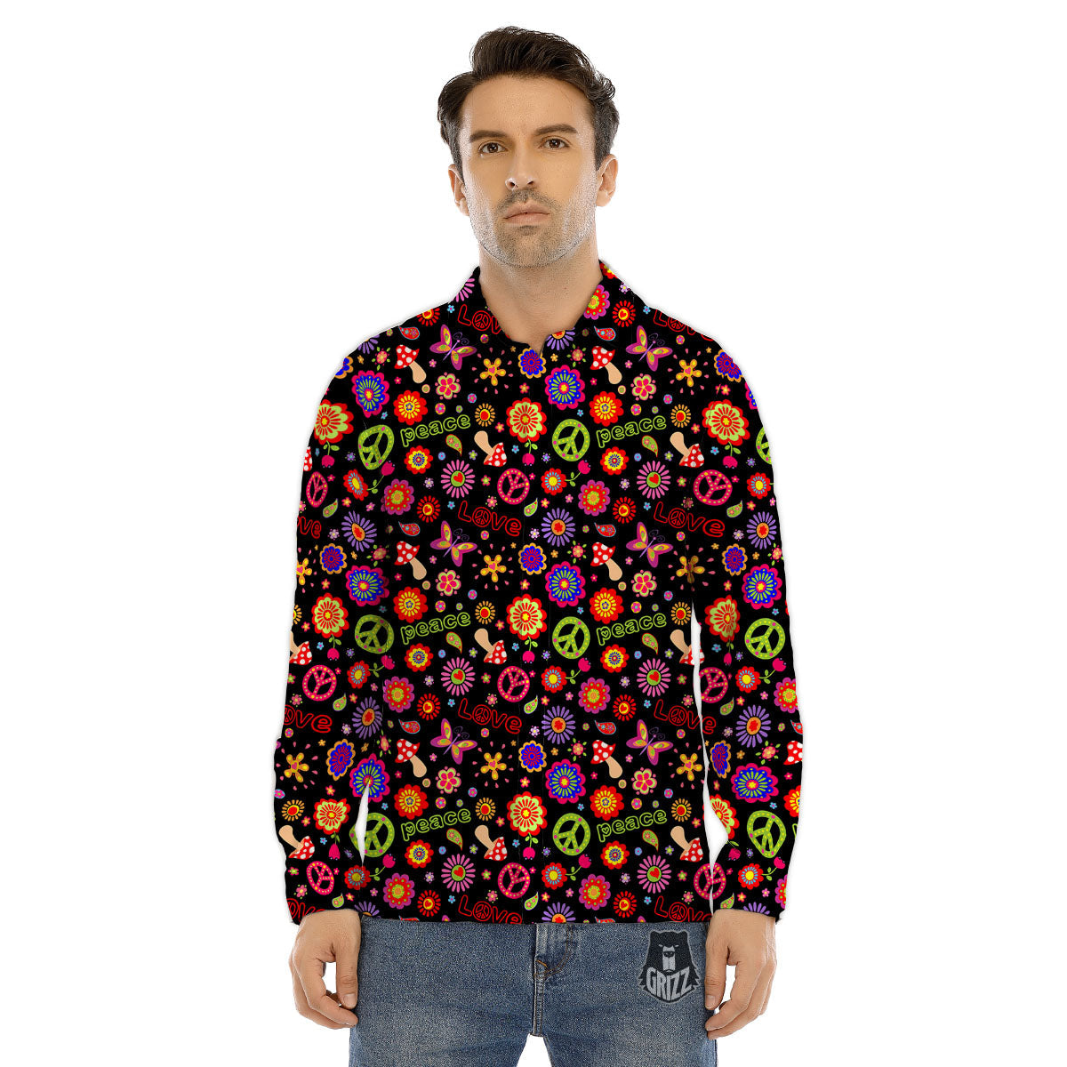 Love And Hippie Peace Sign Print Pattern Men's Dress Shirts-grizzshop