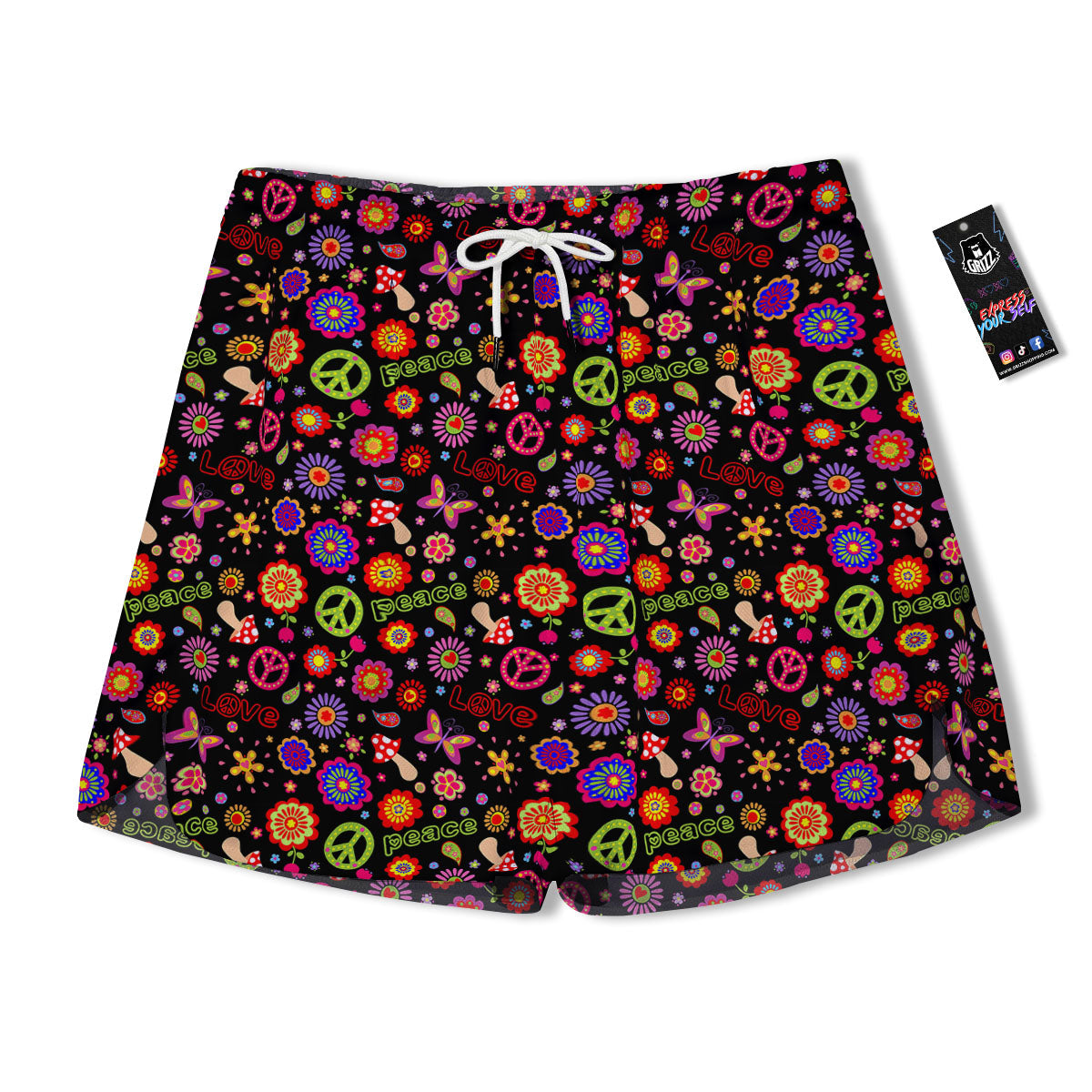 Love And Hippie Peace Sign Print Pattern Men's Running Shorts-grizzshop