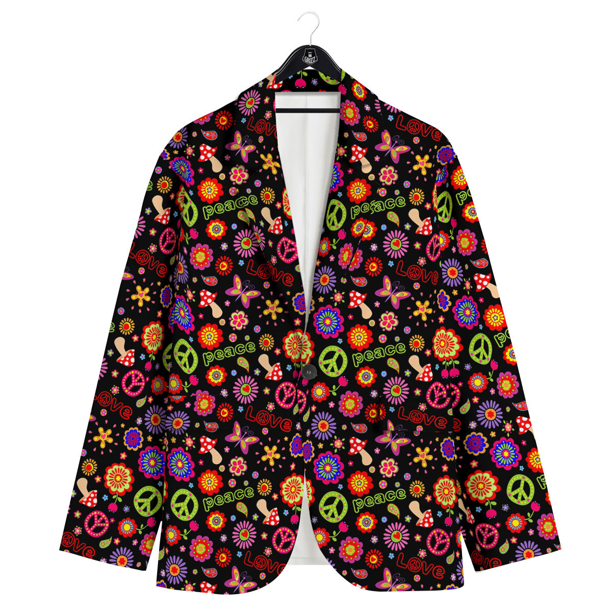 Love And Hippie Peace Sign Print Pattern Men's Sport Coat-grizzshop