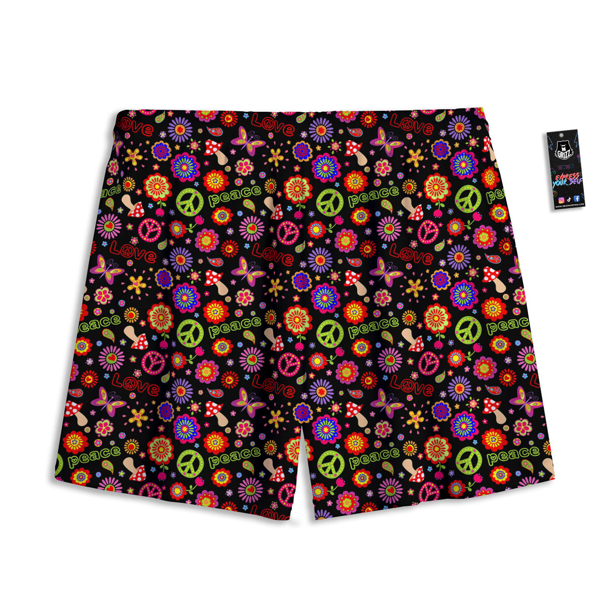 Love And Hippie Peace Sign Print Pattern Mesh Shorts