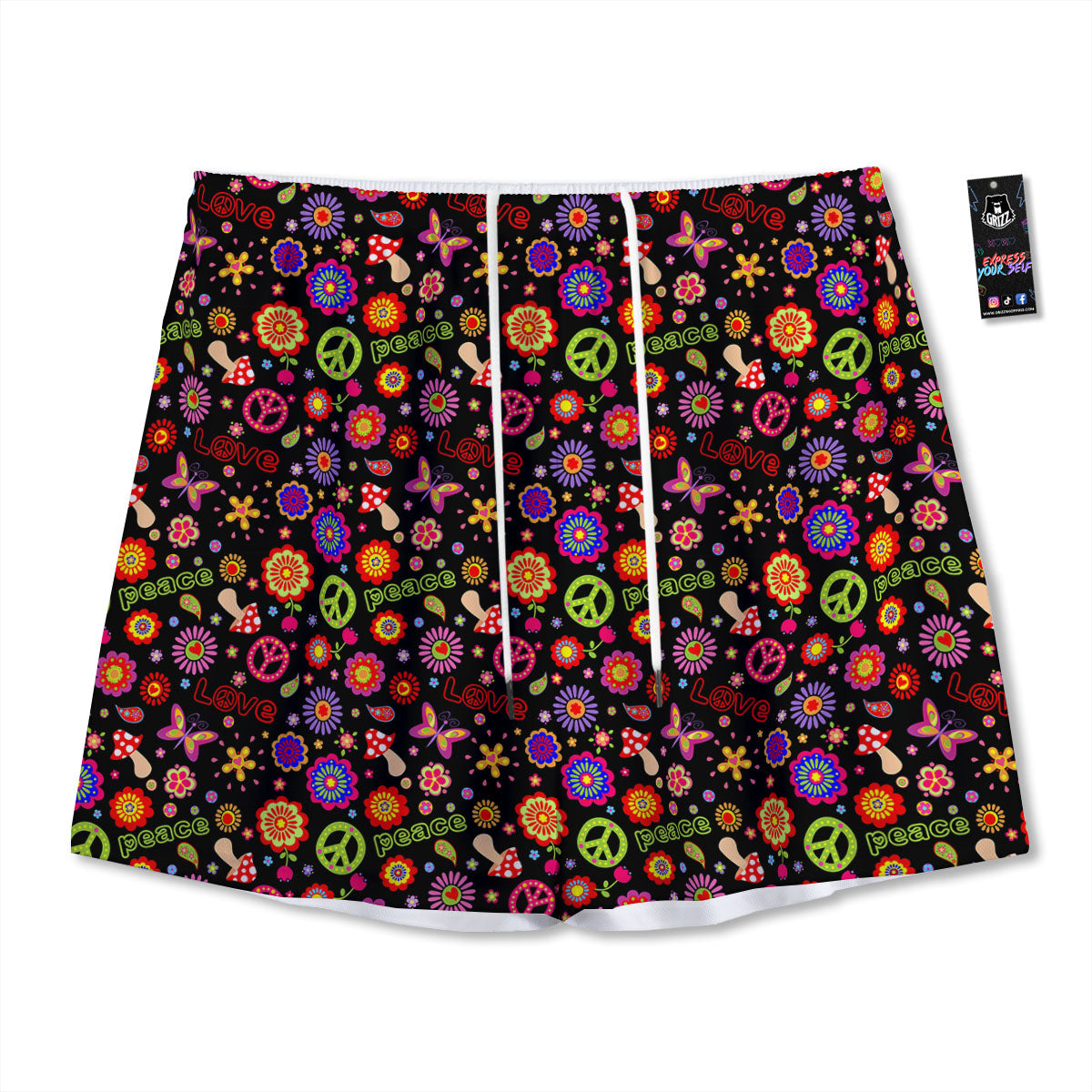 Love And Hippie Peace Sign Print Pattern Mesh Shorts
