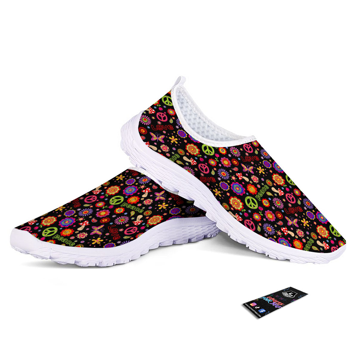 Love And Hippie Peace Sign Print Pattern Nurse Shoes-grizzshop