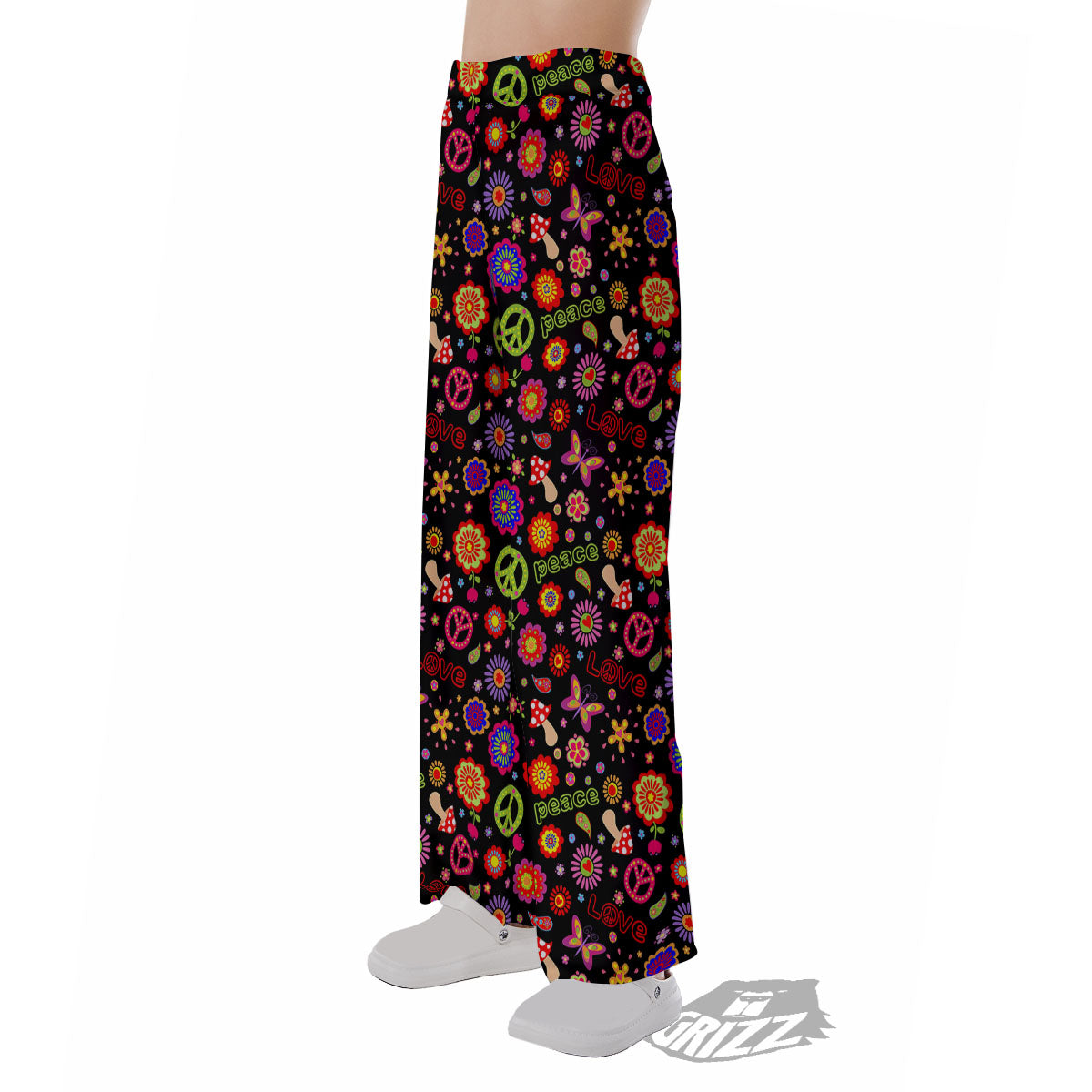 Love And Hippie Peace Sign Print Pattern Pajama Pants-grizzshop