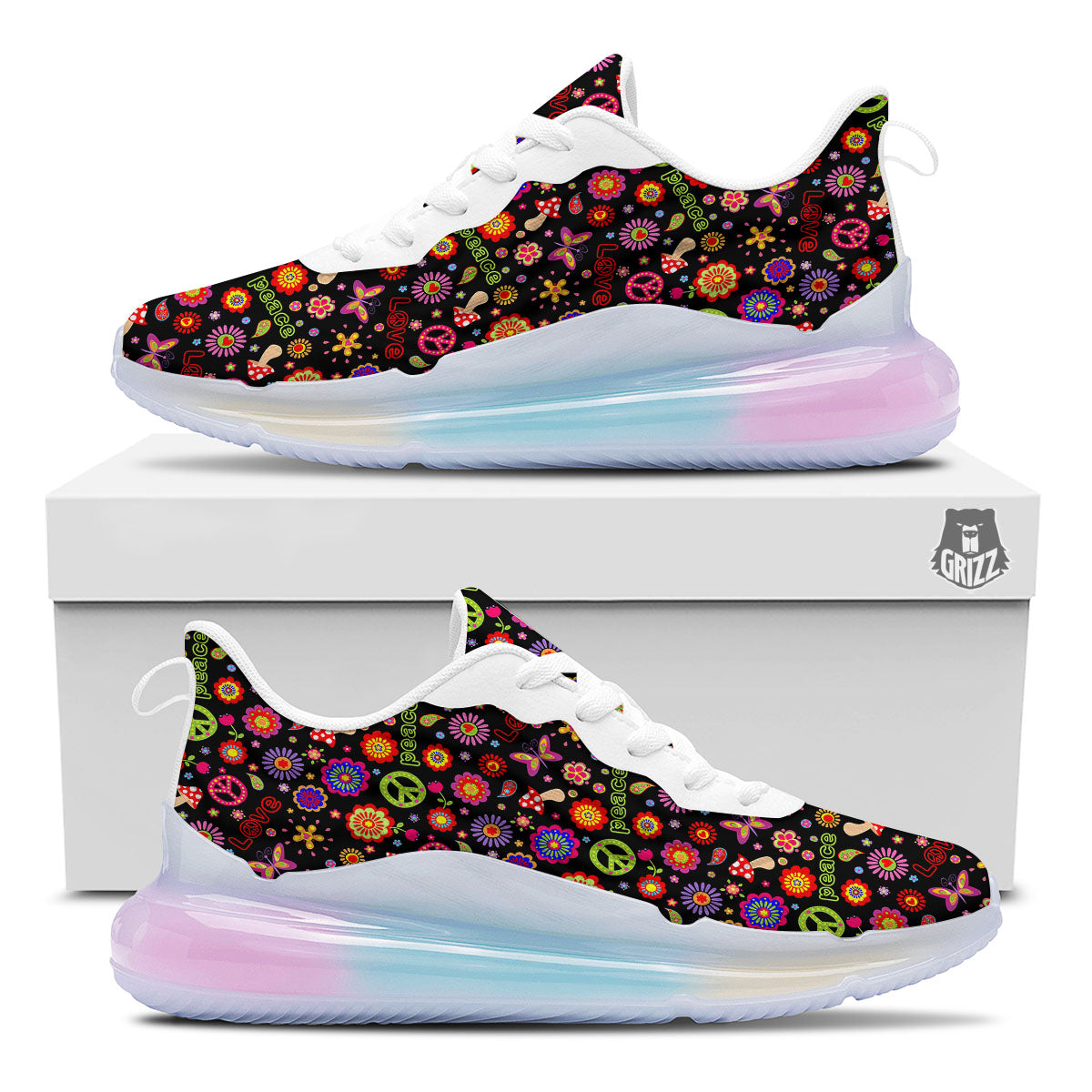 Love And Hippie Peace Sign Print Pattern Running Sneakers-grizzshop