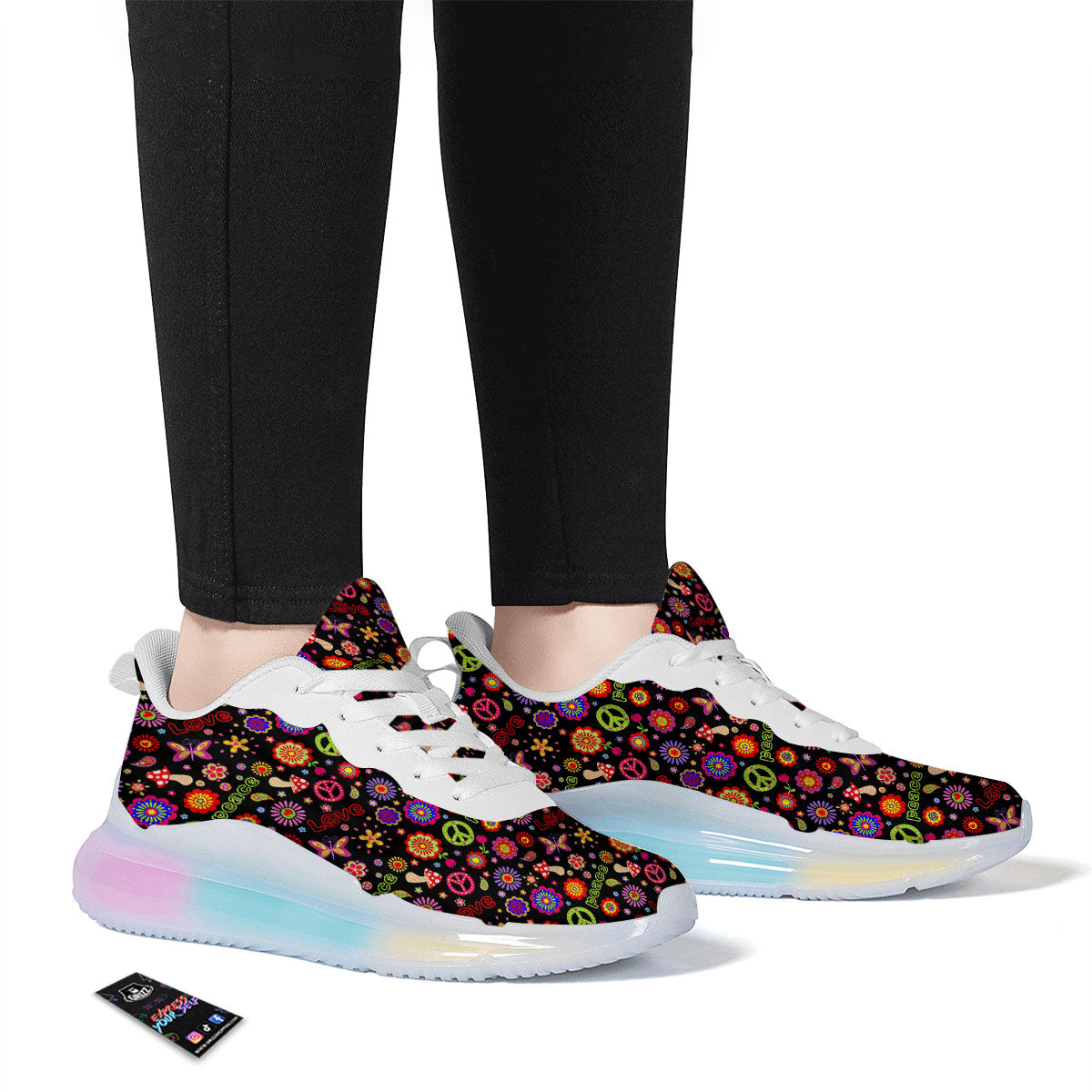 Love And Hippie Peace Sign Print Pattern Running Sneakers-grizzshop