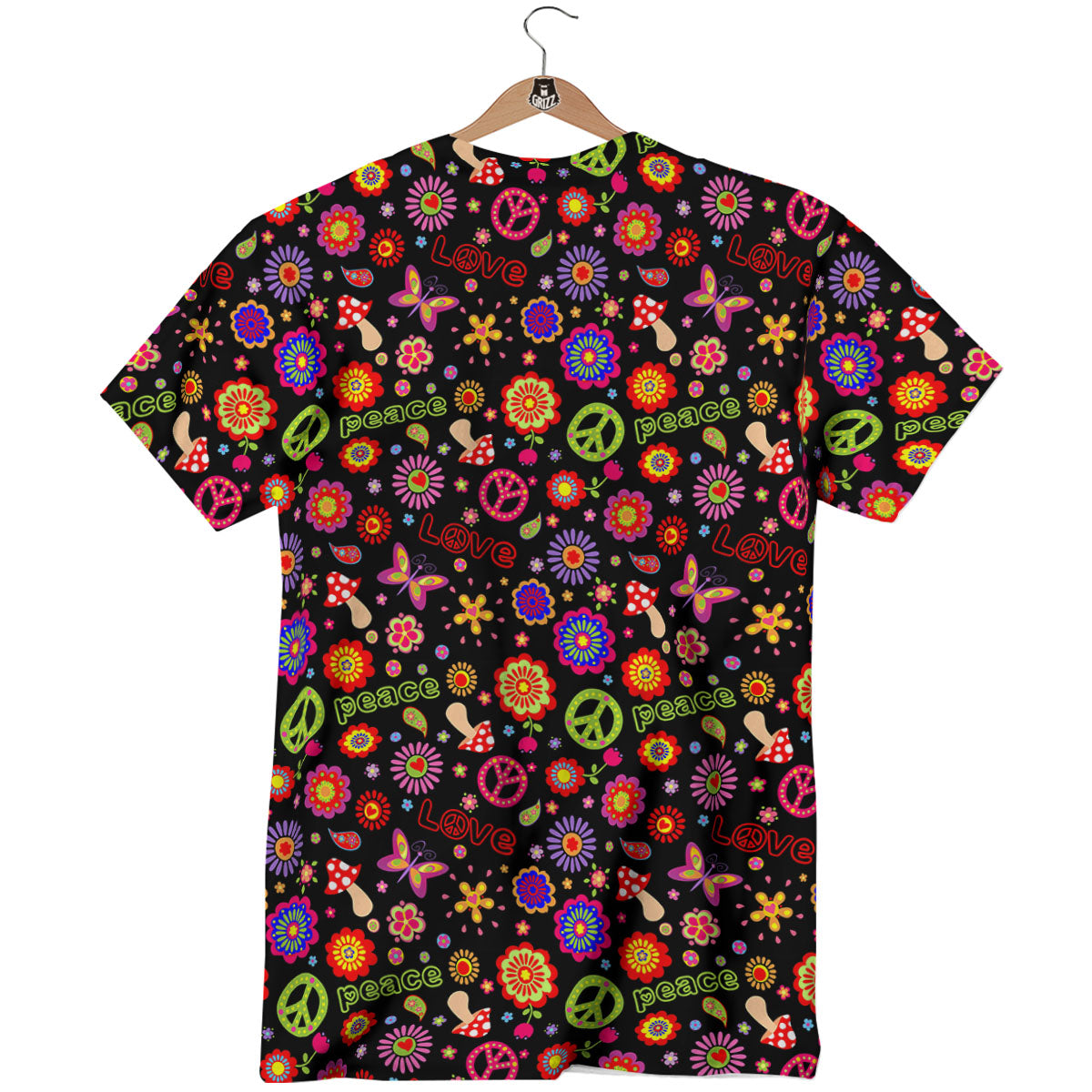 Love And Hippie Peace Sign Print Pattern T-Shirt-grizzshop