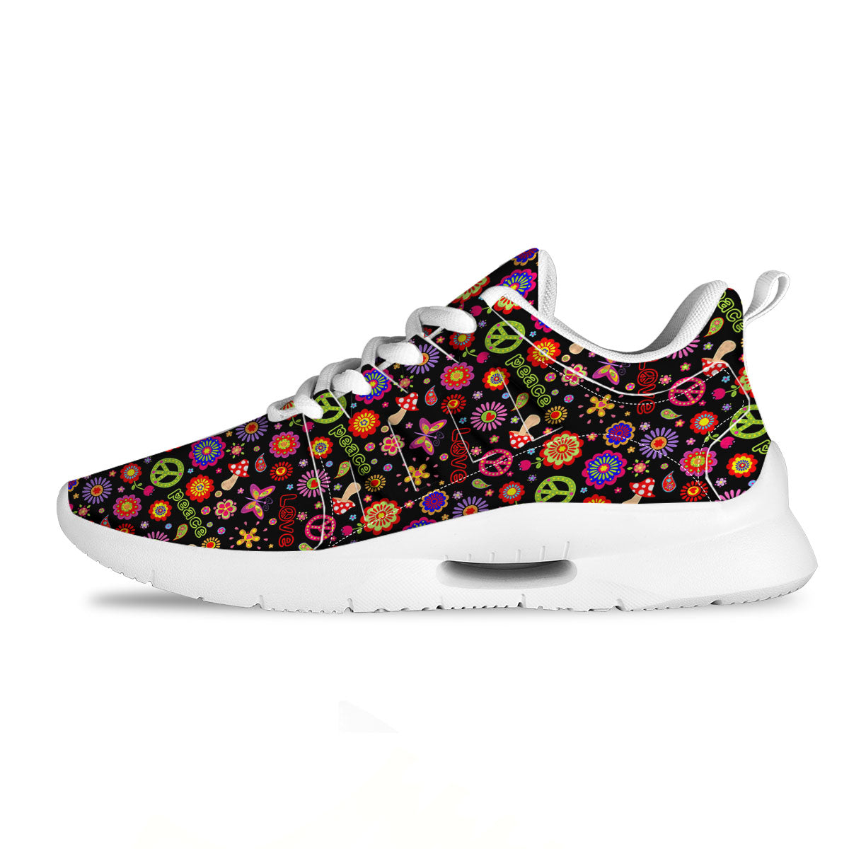 Love And Hippie Peace Sign Print Pattern Tennis Shoes-grizzshop
