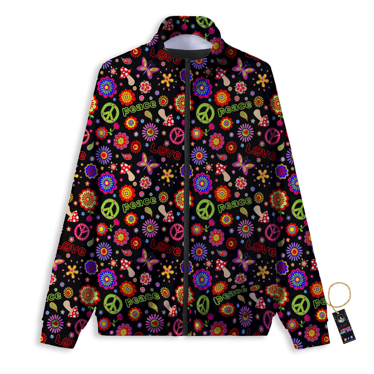 Love And Hippie Peace Sign Print Pattern Track Jacket-grizzshop