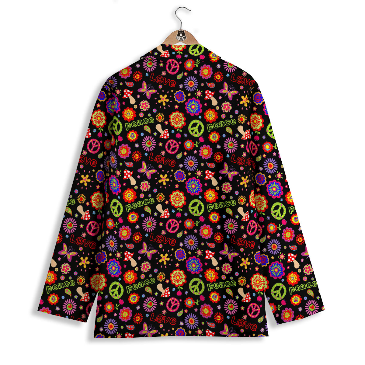 Love And Hippie Peace Sign Print Pattern Women's Blazer-grizzshop