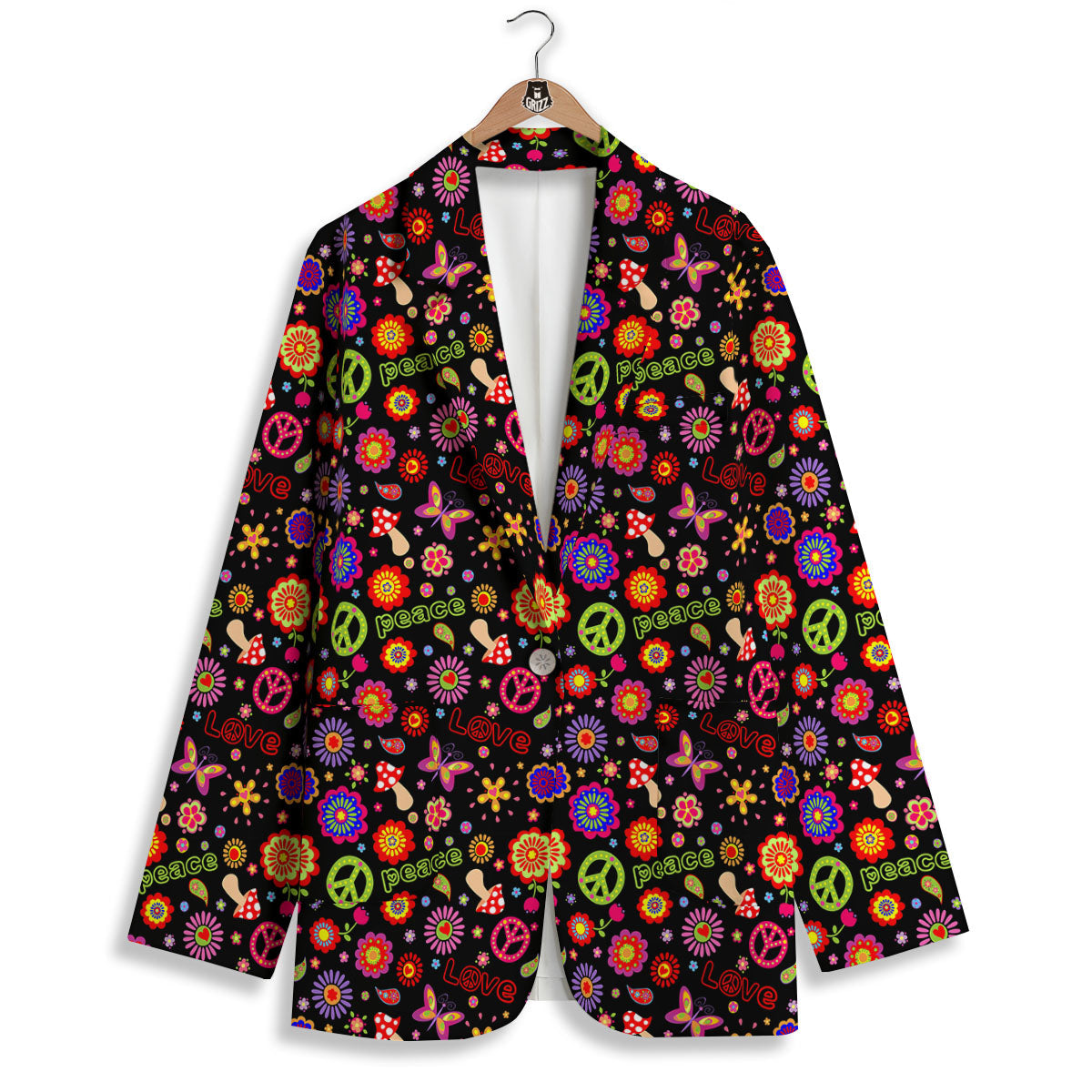 Love And Hippie Peace Sign Print Pattern Women's Blazer-grizzshop