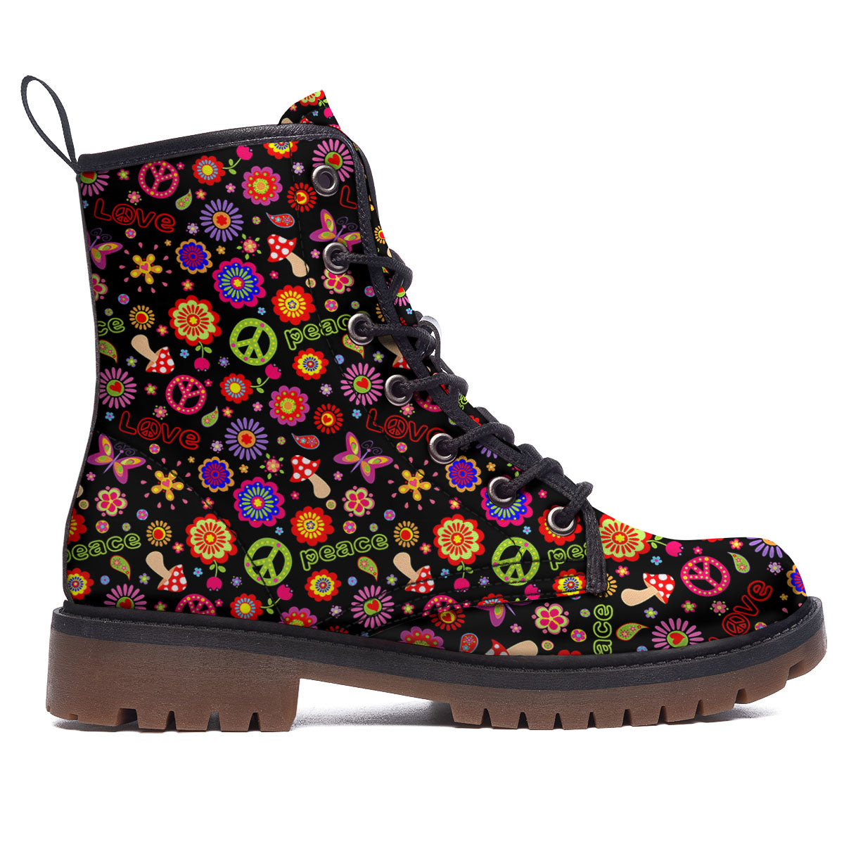 Love And Hippie Peace Sign Print Pattern Work Boots-grizzshop