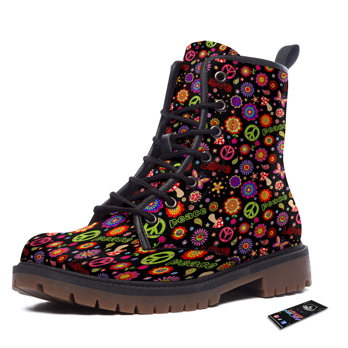 Love And Hippie Peace Sign Print Pattern Work Boots-grizzshop