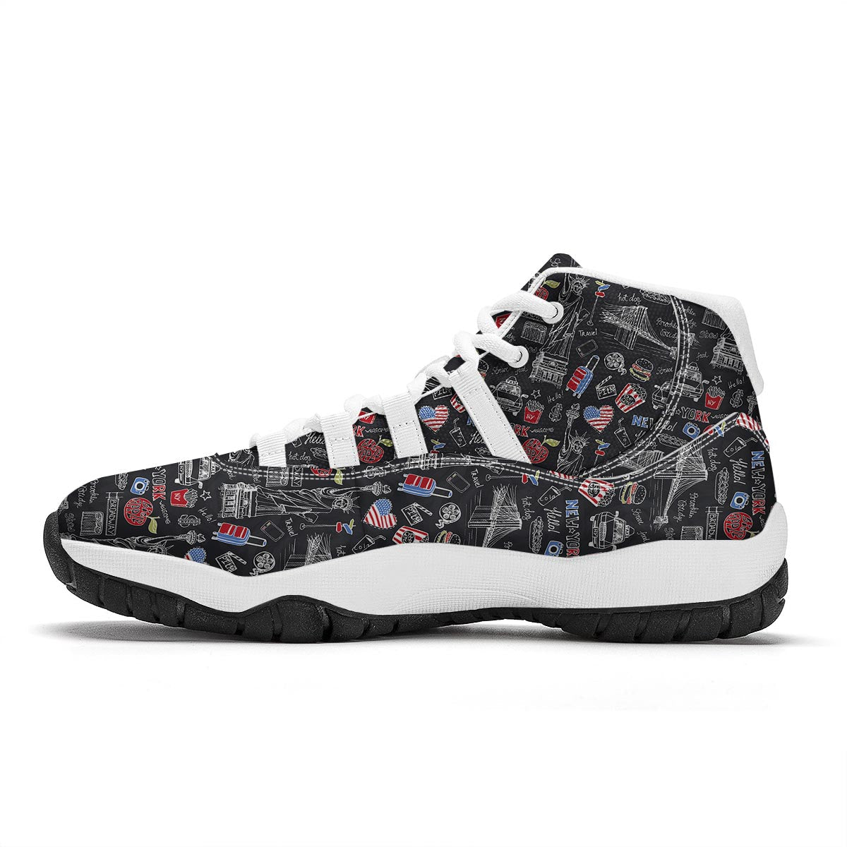 Love New York Print Pattern White Bball Shoes-grizzshop