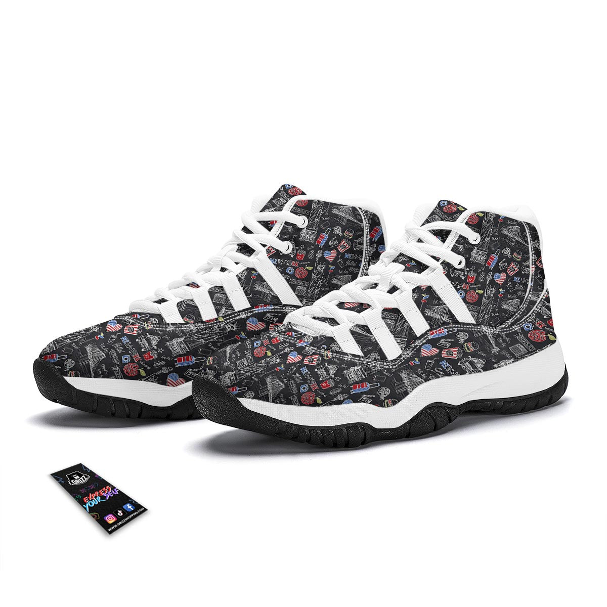 Love New York Print Pattern White Bball Shoes-grizzshop