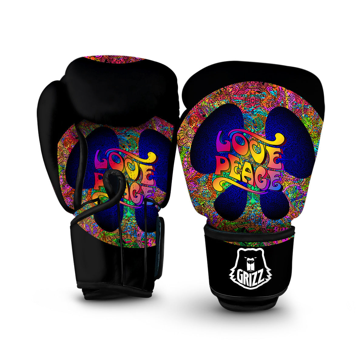 Love Peace Hippie Sign Boxing Gloves-grizzshop