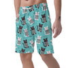 Love Turquoise Cat Print Men's Shorts-grizzshop