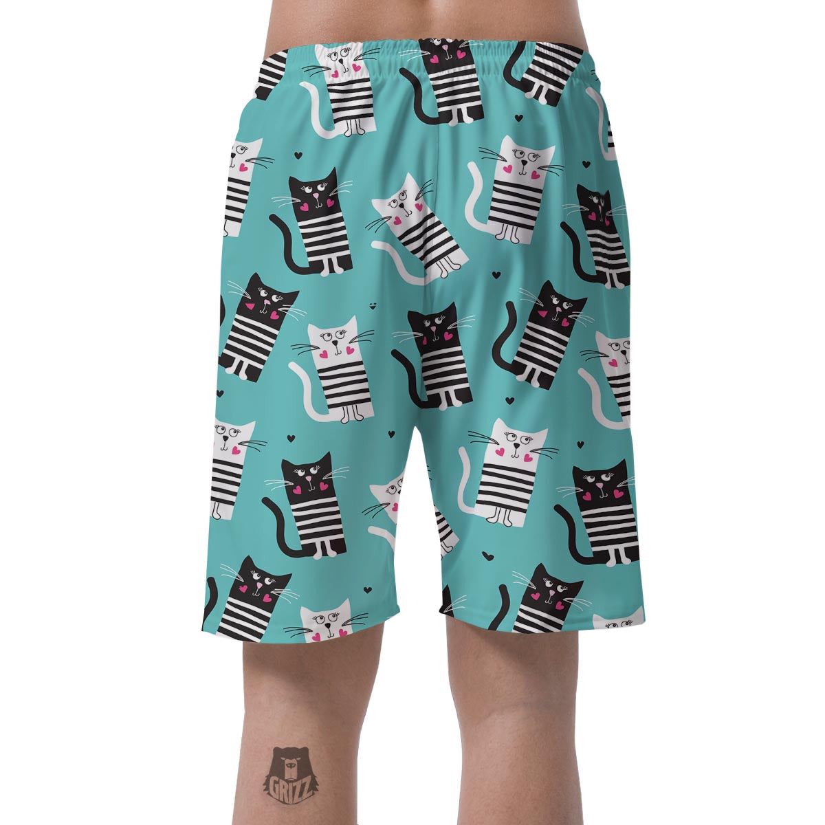 Love Turquoise Cat Print Men's Shorts-grizzshop