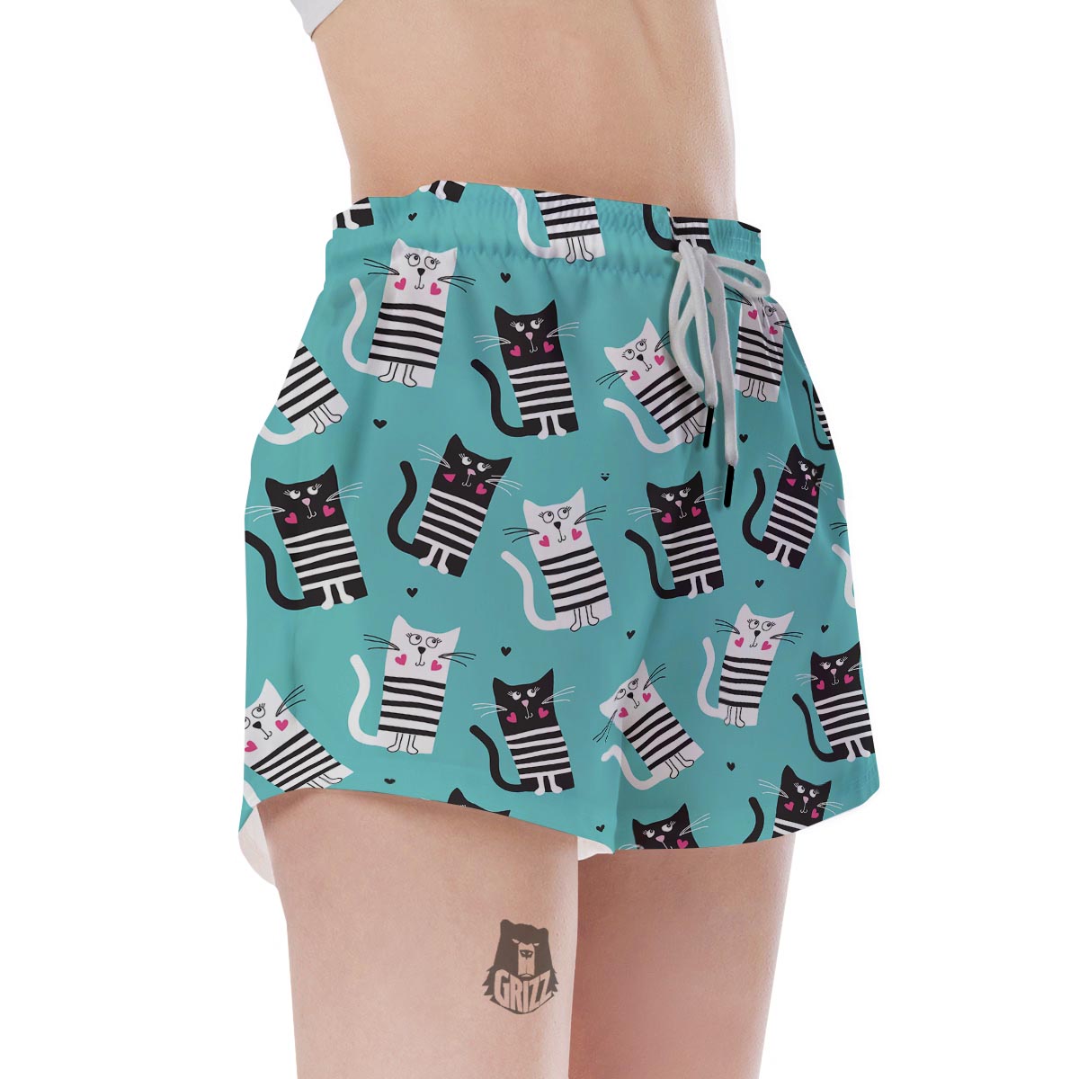 Love Turquoise Cat Print Women's Shorts-grizzshop